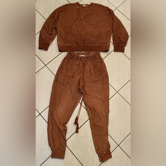 100% Cotton Something Navy Casual Lounge set Copper Medium Bottom Small Top - Picture 1 of 13